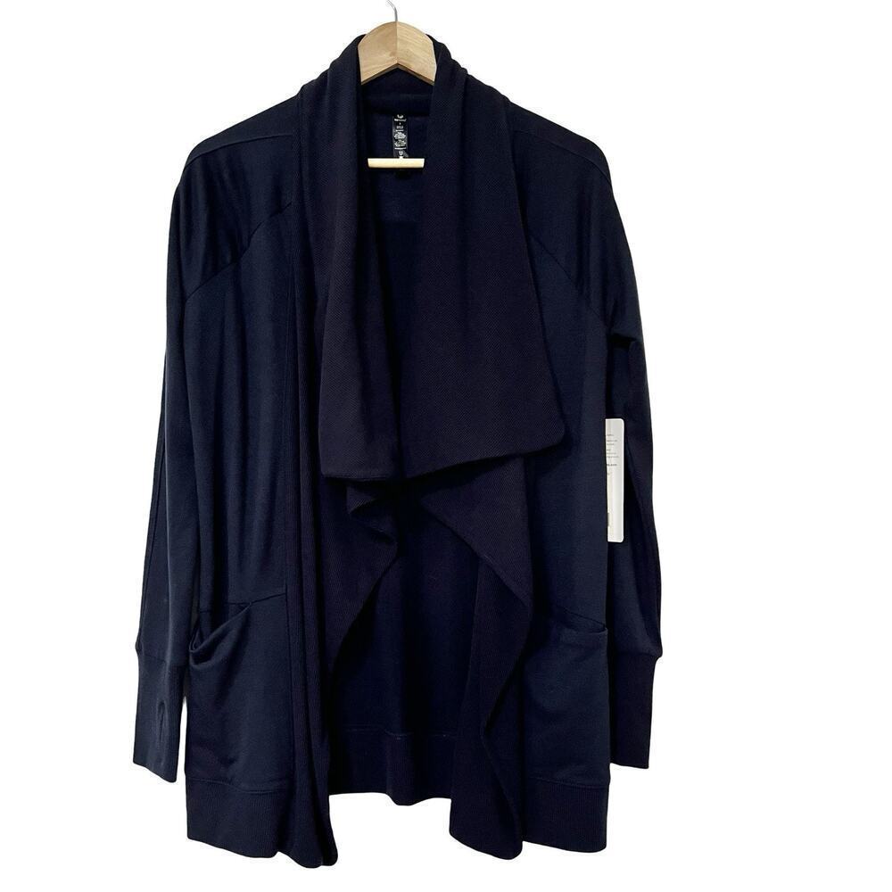 90 Degree By Reflex Drape Open Cardigan Size S Navy Athletic Athleisure NEW